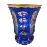 Osztrák Fürdőpohár kék, aranyozott szél, virág minta M00982