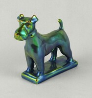 1U158 Régi eozin mázas Zsolnay porcelán foxi kutya figura 10 cm