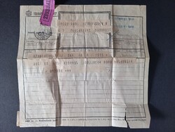 Régi express távirat 1935-ből - a Pesti Magyar Kereskedelmi Bank reklámjával a hátoldalon