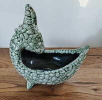 Gorka Géza Art Deco kos alakú kerámia tálka / kínáló / asztalközép / ivócsanak (jelzett, hibátlan!)