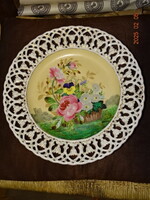 ANTIK ÁTTÖRT PORCELÁN DÍSZTÁL FALI DÍSZ TÁNYÉR  TÁL XIX.SZÁZAD 2.FELE KÉZZEL FESTETT RÓZSÁS CSÉ.-EL