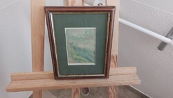 (NBL1) Senyei Oláh István akvarell tájkép festmény 20x27 cm kerettel