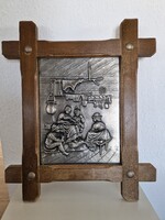 Ón falikép, fakeretben,  Frieling Zinn Germany jelzéssel