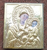 Ezüst lemezes ikon - jelzett - Szűz Mária a Kisdeddel