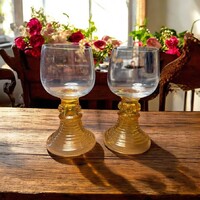 2 db vintage römer pohár, régi borostyán színű Römerglas boros pohár, römer poharak