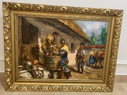 Kassai Károly - Szőlőtaposás 50 x70 cm -1998