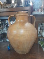Nagyméretű Tetején Mázas Füles Kanta,Fedeles Cserép Korsó.42 cm.