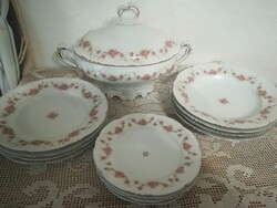 MZ Austria Párisi Nagyáruház jelzéssel porcelán tányér+leveses tál