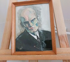 (NBL1) Art deco ffi portréfestmény 20x27 cm kerettel