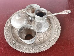 Keleti fém kávés készlet tálcával