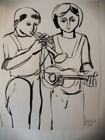 Józsa János festőművész és grafikusművész Zenélők gyerekek