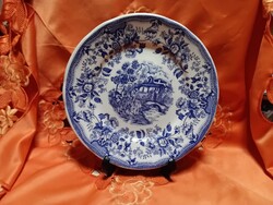 Jelenetes  olasz porcelán,   nagy lapos tányér,  kék