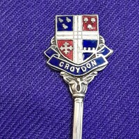 Croydon zománc címeres, souvenir EPNS ezüst kis díszkanál.