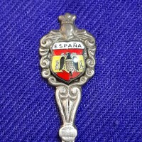 Espana- Spanyol zománc címeres souvenir, ezüst díszkanál.