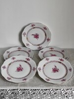 Lila Apponyi Purpur mintás Herendi porcelán süteményes tányér 5 db hibátlan