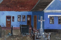 Vecsési Sándor  - Kék sarokház (1972) festmény eladó