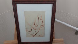 (NBL1) Senyei Oláh István grafika 28x34 cm kerettel