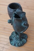 Antik japán bronz béka tartókosárral