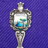 Ischia zománc címeres, kis souvenir díszkanál.
