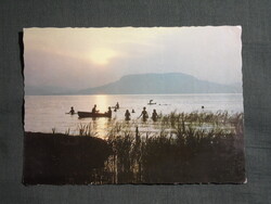 Képeslap,Balaton part,strand,naplemente,Badacsony látkép,részlet,1972-