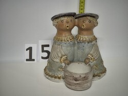 Kiss Roóz két alakos kerámia szobor, váza, gyertyatartó   -  régi jelzett  -  / 15