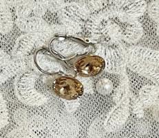 SWAROVSKI KRISTÁLYOS RIVOLI KÖVES, RAGYOGÓ SZÍNŰ FRANCIA KAPCSOS STABIL FÜLBEVALÓ