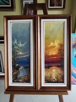 Tóth Gábor festőművésztől Naplemente - Hajnal kettős olaj kompozíció (20x60cm), csak egyben eladó