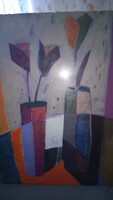 Virágok K.M. jelz.,jll., üveg alatt vegyes technika   70x50 cm