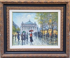 Szert Károly (1955-) : Séta az esőben, keretezve 50x60 cm.