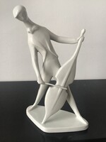 Zsolnay porcelán csellós figura 24cm.