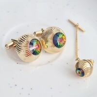 Retró/vintage aranyozott mandzsettagomb aurora borealis csiszolattal