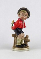1V099 Antik Bertram porcelán figura kisfiú virággal 14.5 cm