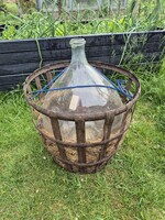 30 literes üvegballon, boros ballon, demizson, üveg palack -  fém kosárral