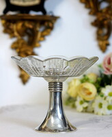 Art deco, ezüst lábú, metszett üveg asztalközép, Dianás jelzéssel