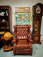 Csodaszép új állapotú relax Chesterfield füles fotel, nagyon kényelmes , gyönyörű , valódi bőrfotel