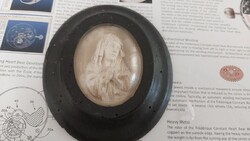 (VBL1) Antik 19. sz faragott kis szentkép habkő