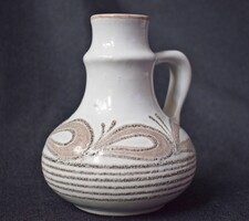Kerámia váza , kancsó , gyertyatartó , keletnémet , jelzett , mázas , sorszámozott 10 x 12 cm+ fül