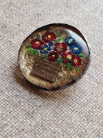 Régi üveg bross, fém foglalatban, 3 cm