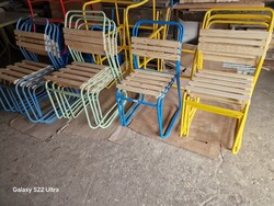 Retro csővázas kerti székek régi szánkotalpas szék rakásolható vendéglátós szék strand szék