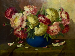 Henczné Deák Adrienne (1890 - 1956) VIRÁGOK KÉK VÁZÁBAN