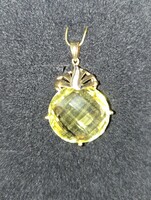 Lemon kvarc, fehér topáz  fazettált drágaköves medál 14 K aranyozott/sterling 925/ - új