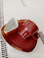 3 db hibátlan barna hollóházi porcelán - kávés csésze + cigi tartó és hamutál