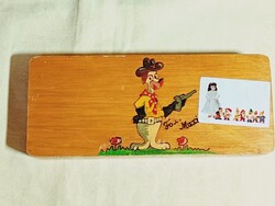 Fa tolltartó régi ceruza tartó iskolai ceruzatartó mesefigurás Foxi Maxi 22x9x3cm