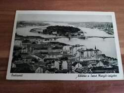 Antik képeslap, Budapest, Kilátás a Szent Margit-szigetre, oszrák cenzurázás, 1940-es évek