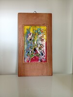 Retro absztrakt tűzzománc kép 27.5 X 14 5 cm
