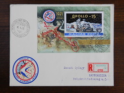Megcímzett FDC 1971. Apollo-15 blokkal, ajánlott ragjeggyel