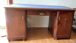 Antik  art deco térbe állítható, intarziás ügyvédi irodai, dolgozószobai íróasztal,154 x 79 x 75 cm