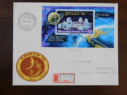Megcímzett FDC 1971. Apollo-14 blokkal, ajánlott ragjeggyel