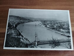 Antik képeslap, Budapest, Kilátás a Szent Gellért hegyről, hidak, 1938