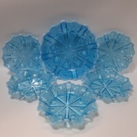 George Davidson & Co. kék Lady Chippendale üveg tálak, 6db egyben